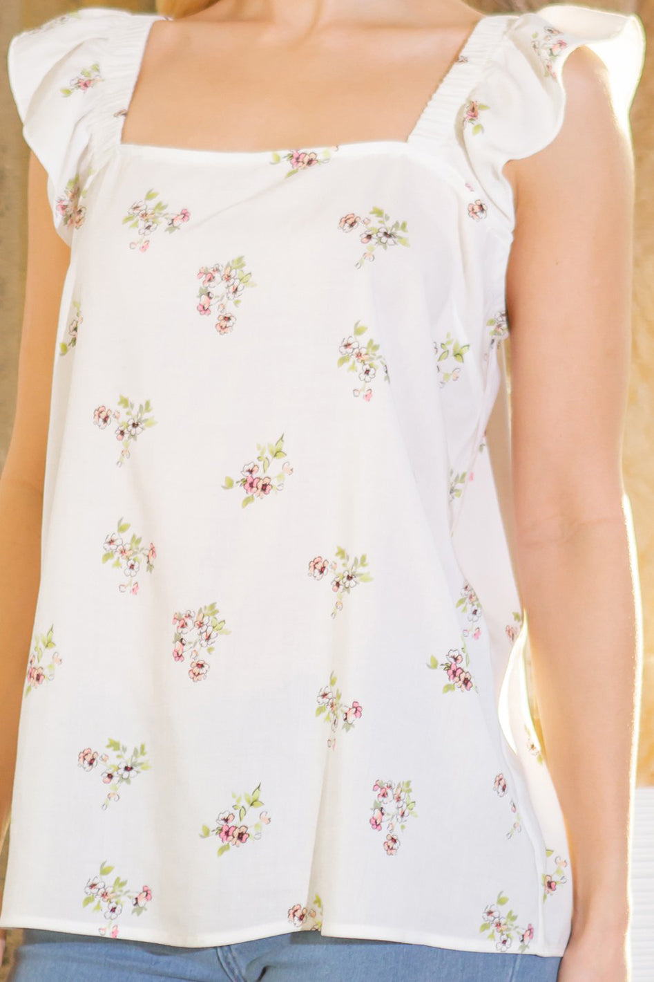 Bellflower Square Neck Ruffle Sleeve Floral Top - mini, ruffle - color options