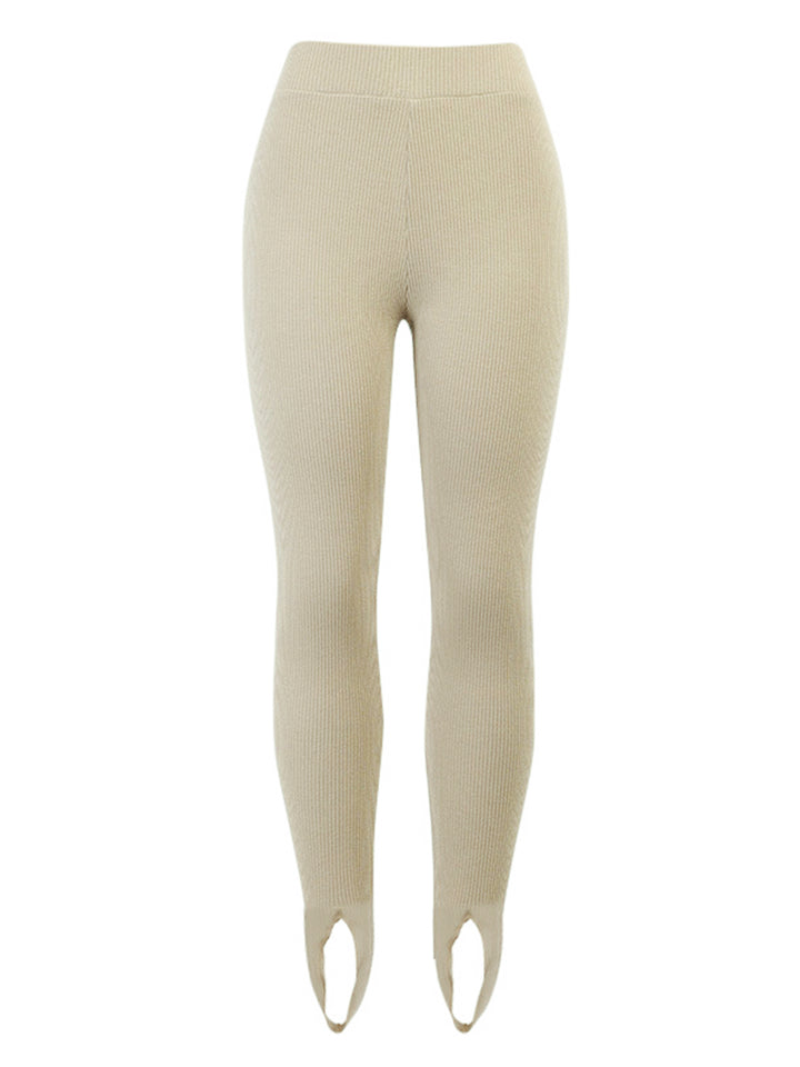Ribbed knit mid-rise leggings with split hem