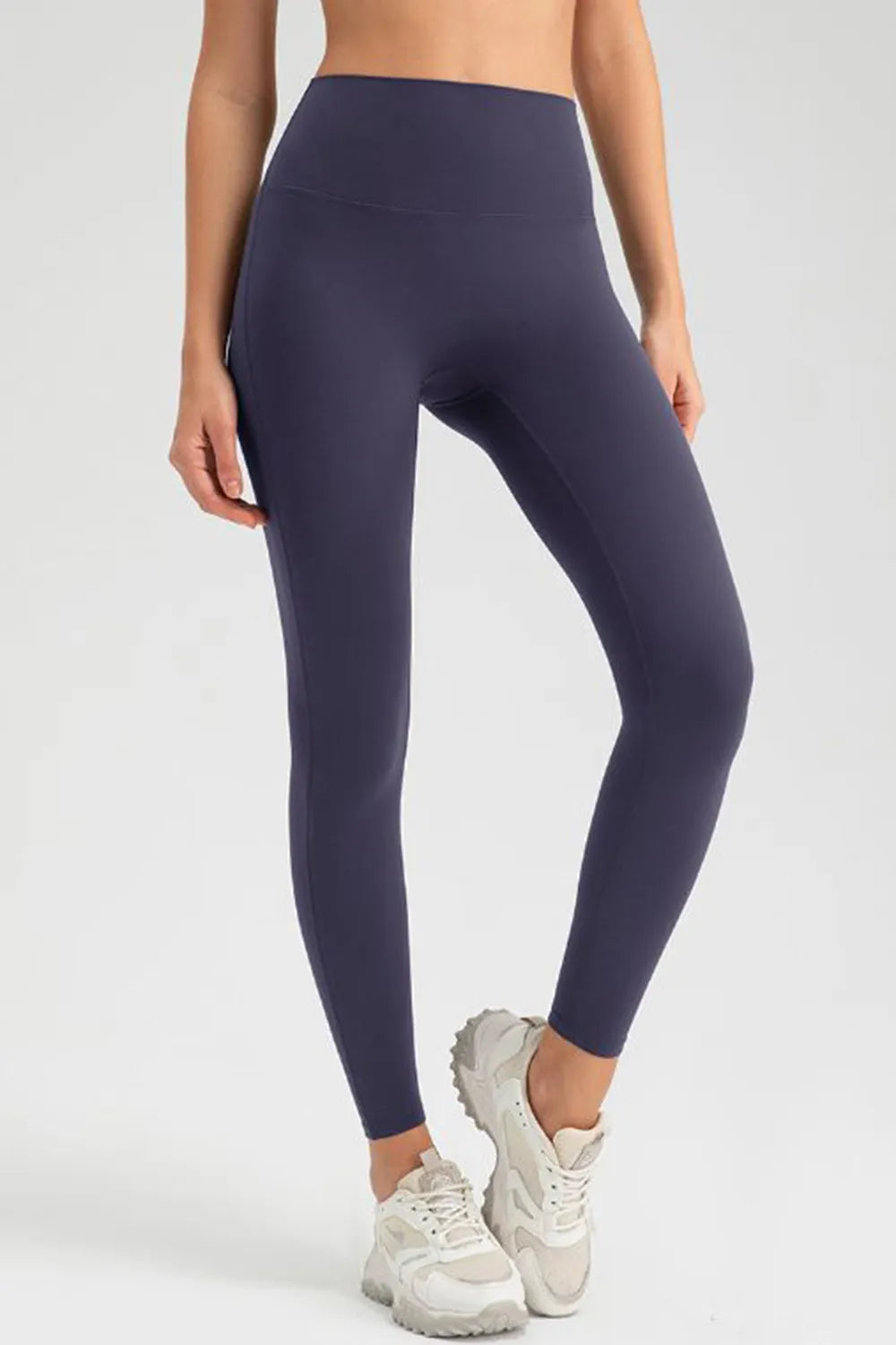 Indigo High-waisted skinny active leggings with wide waistband
