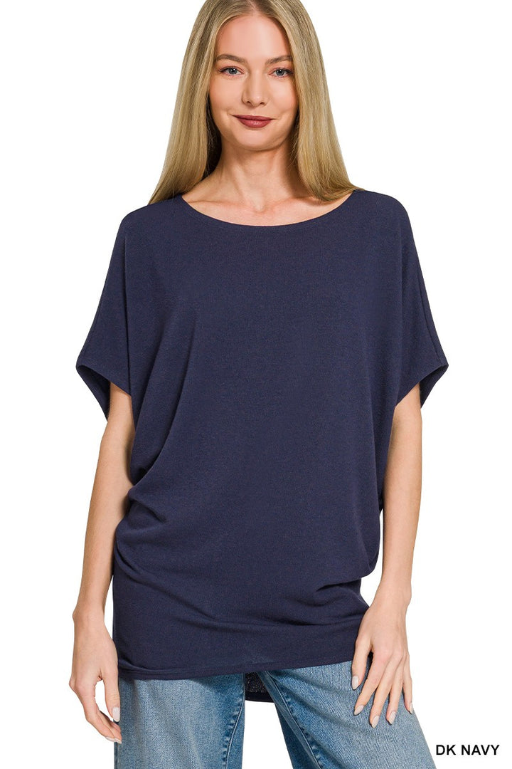 DK NAVY Relaxed dolman sleeve boat neck hacci knit top