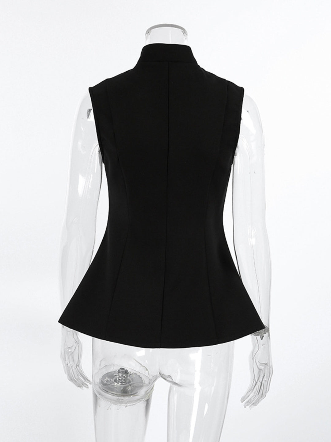 Stand collar sleeveless button-front vest with split hem