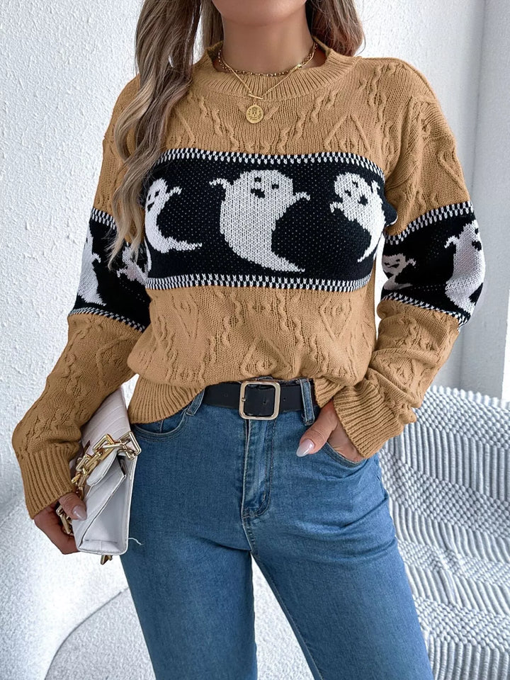 Ghost jacquard cable-knit crew neck sweater
