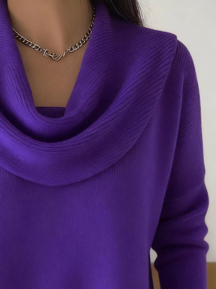 Drape cowl neck long sleeve knit sweater
