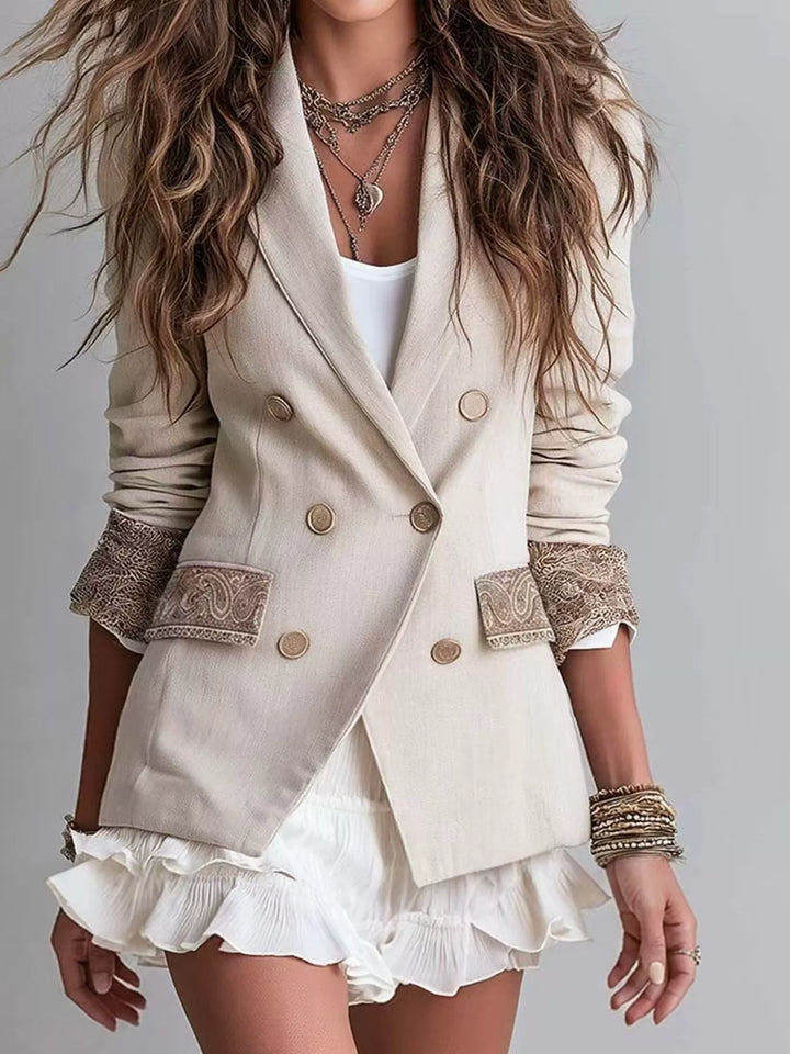 Double-breasted blazer with paisley embroidered cuffs and pockets