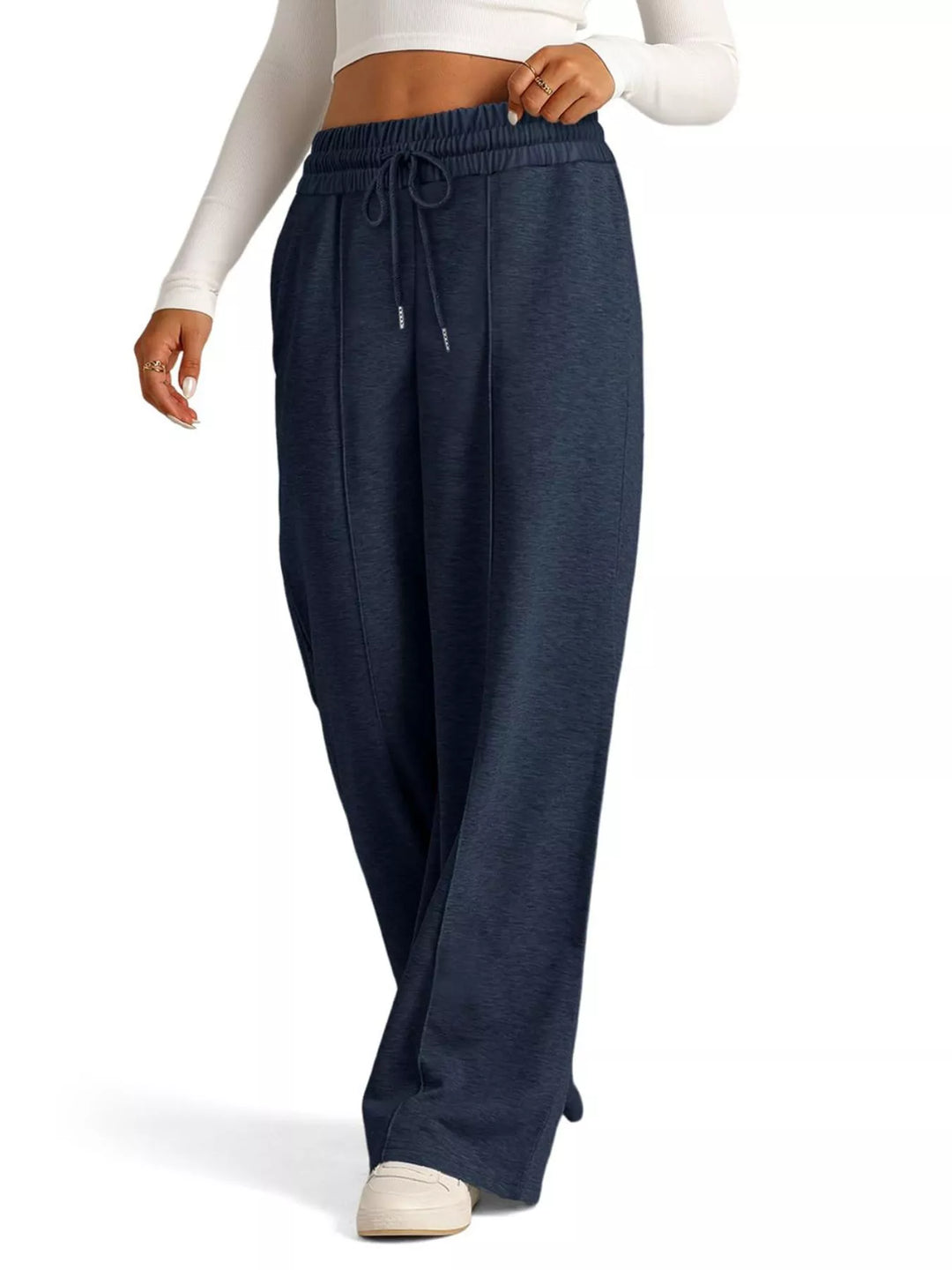 Wide-leg drawstring pants with elastic waist and pockets