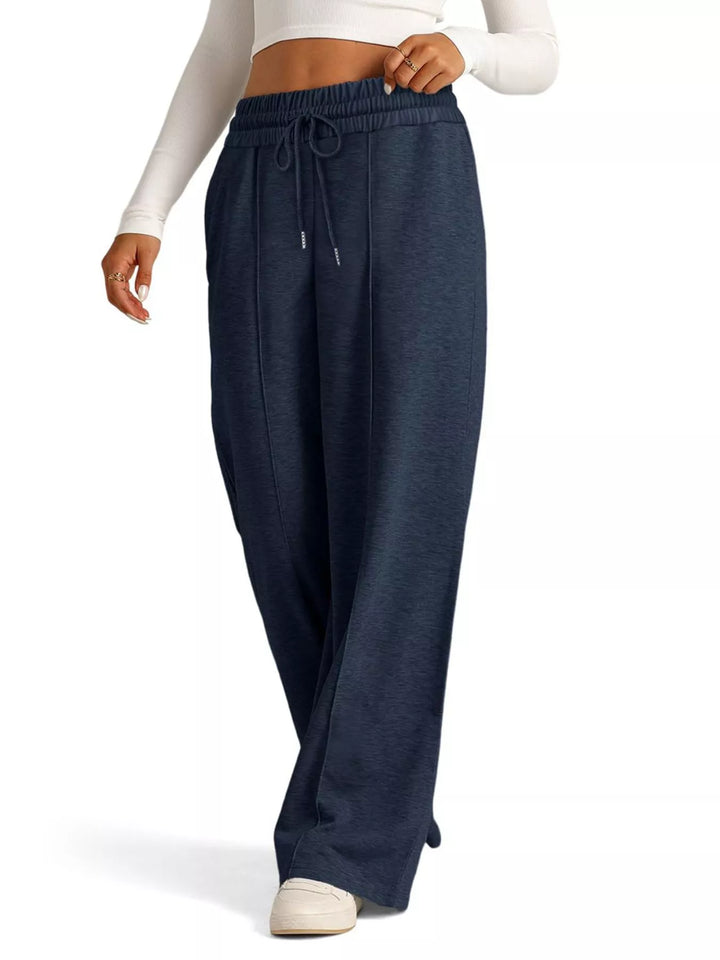 Wide-leg drawstring pants with elastic waist and pockets