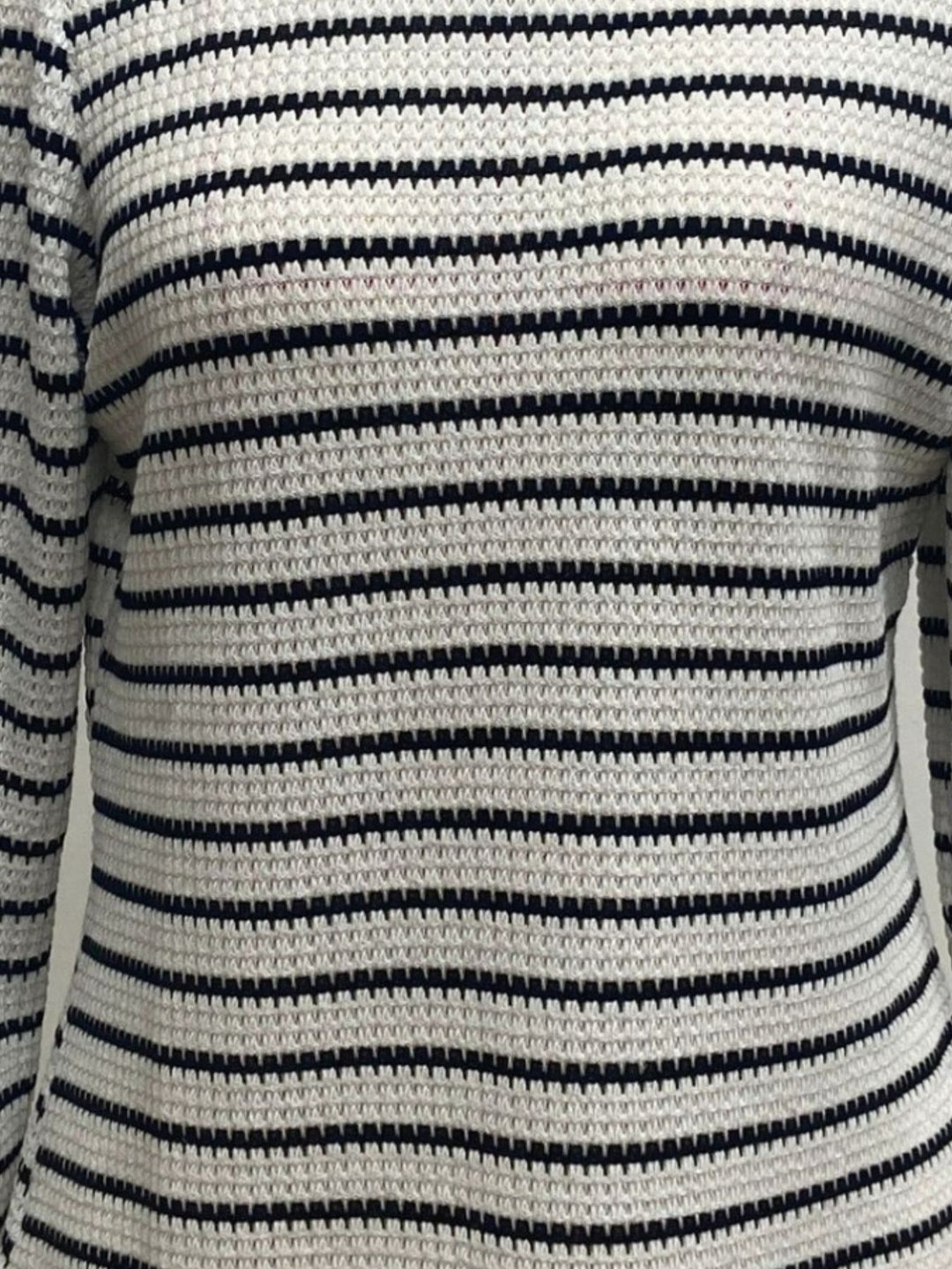 Striped textured knit long sleeve crew neck top