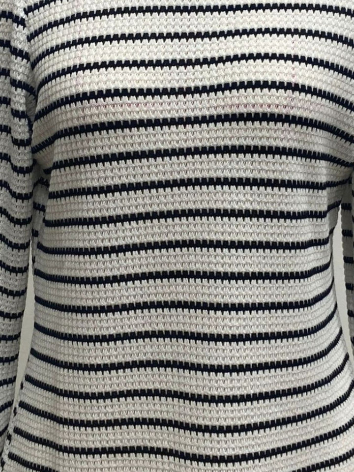 Striped textured knit long sleeve crew neck top