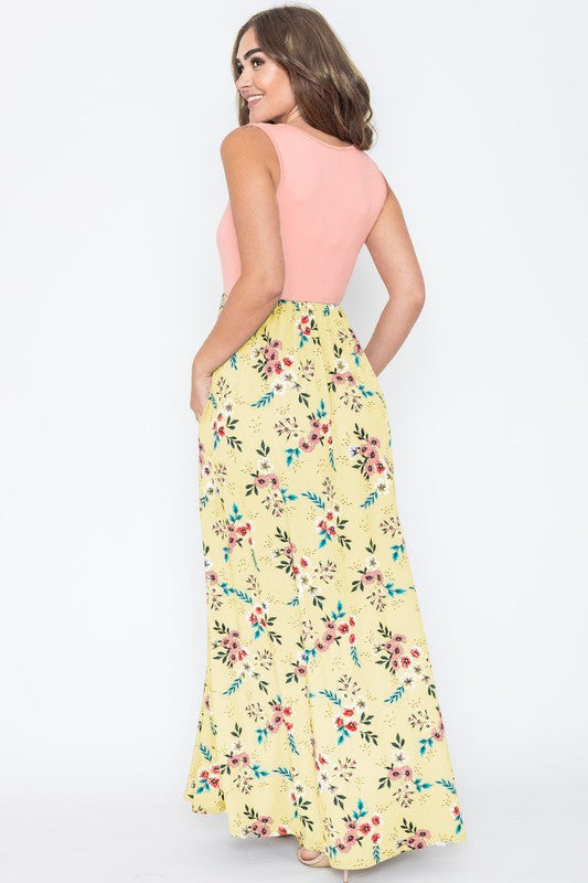 Blooming Garden Sleeveless Maxi Dress in Yellow - round neck, maxi - alternate view