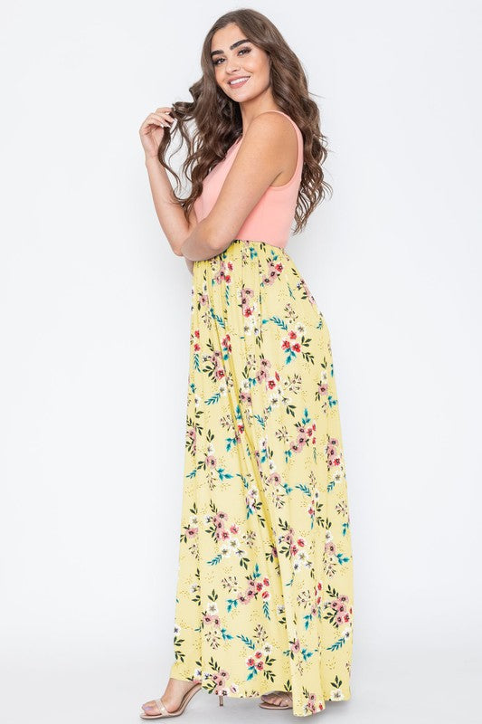 Blooming Garden Sleeveless Maxi Dress in Yellow - round neck, maxi - detail view