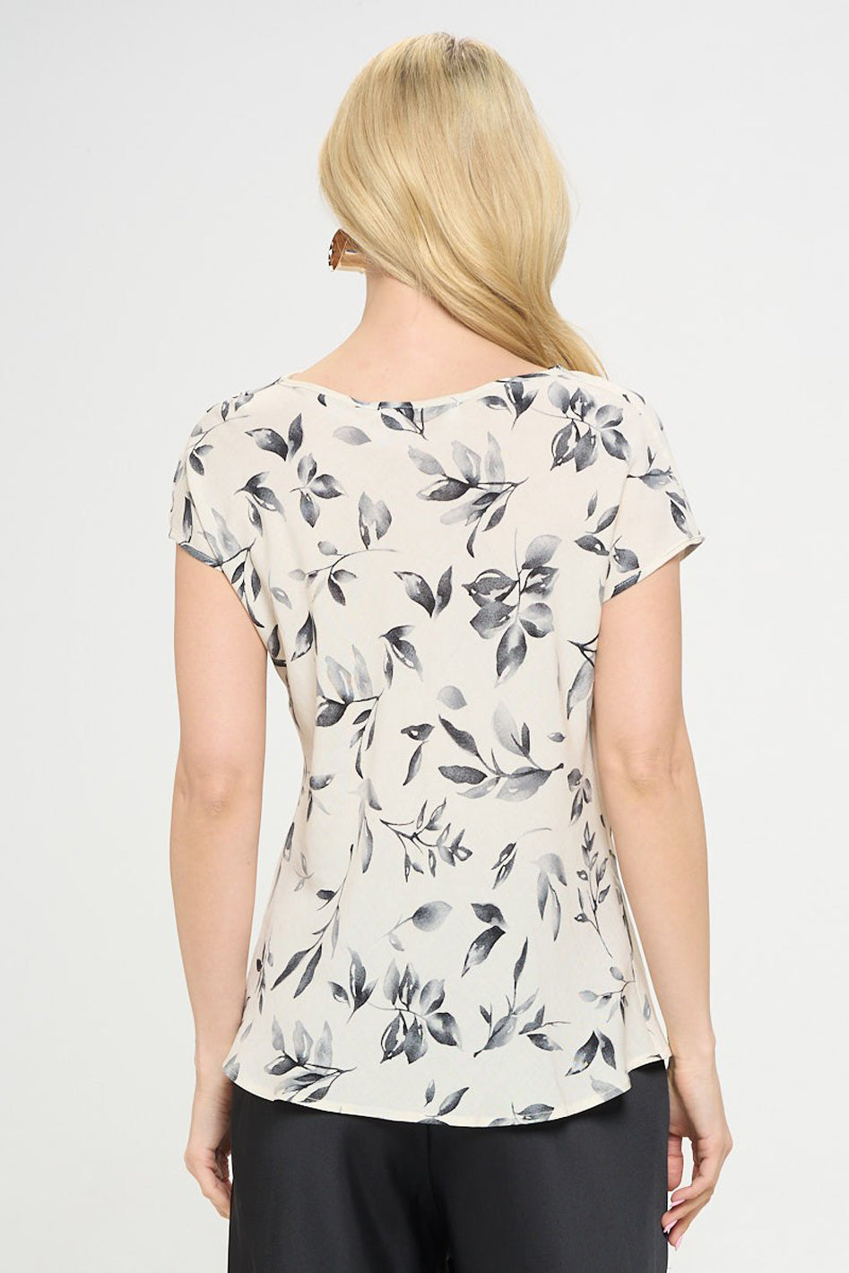 Bloomsbury Floral Linen Cowl Neck Top | Made in USA in BK - floral, short sleeve - view 4