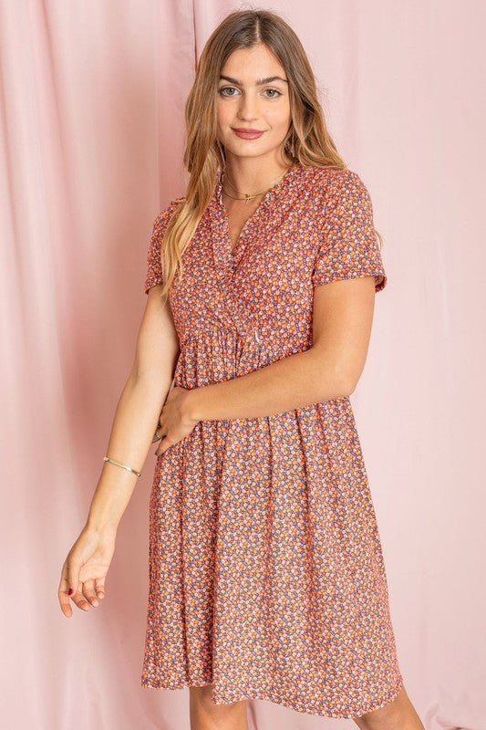 Blossom Breeze Surplice Ruffle Hem Dress in Red - mini, ruffle - view 8