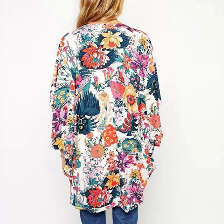 Blossom Paradise Flowy Kimono Cardigan | Tropical Print Open Blouse in Floral - relaxed fit, oversized - alternate view