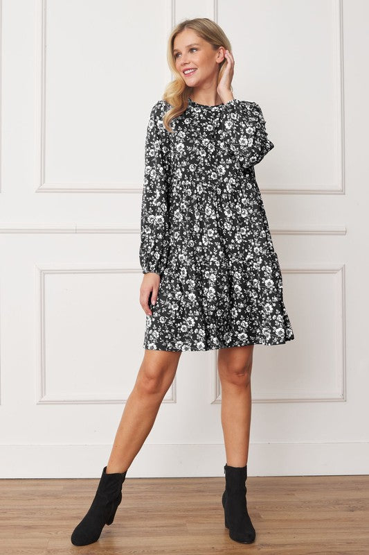 Blossom Tiered Crew Neck Midi Dress in Black - crew neck, midi - alternate view