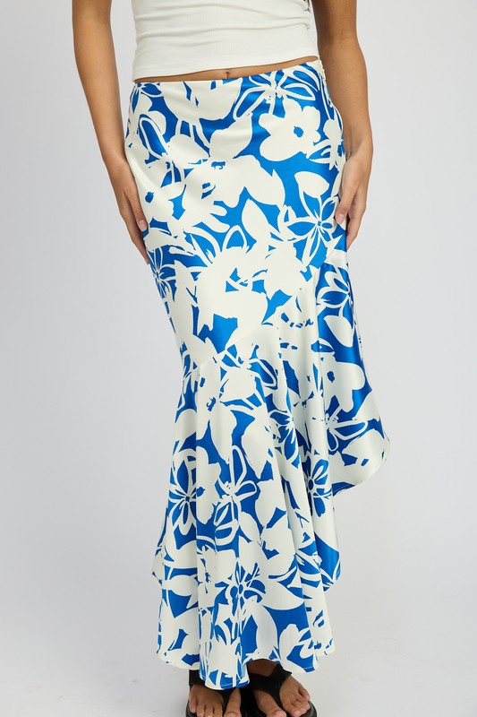 Botanica Asymmetrical Ruffle Hem Maxi Skirt in BLUE WHITE - cropped, maxi - alternate view
