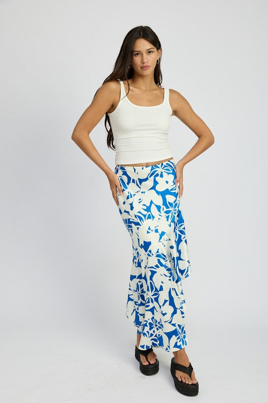 Botanica Asymmetrical Ruffle Hem Maxi Skirt in BLUE WHITE - cropped, maxi - view 4