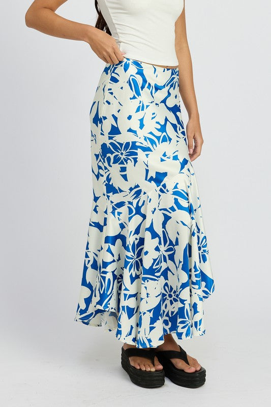 Botanica Asymmetrical Ruffle Hem Maxi Skirt in BLUE WHITE - cropped, maxi - view 5
