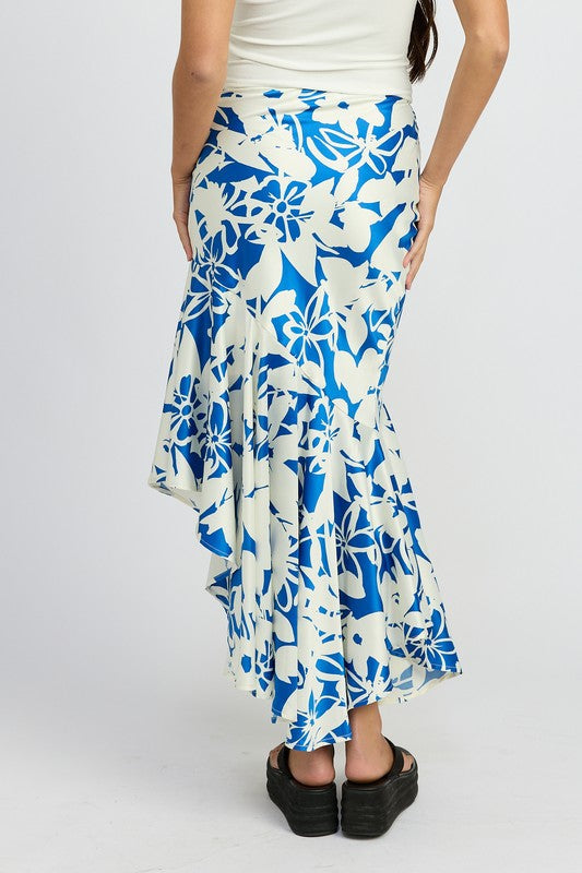 Botanica Asymmetrical Ruffle Hem Maxi Skirt in BLUE WHITE - cropped, maxi - view 6