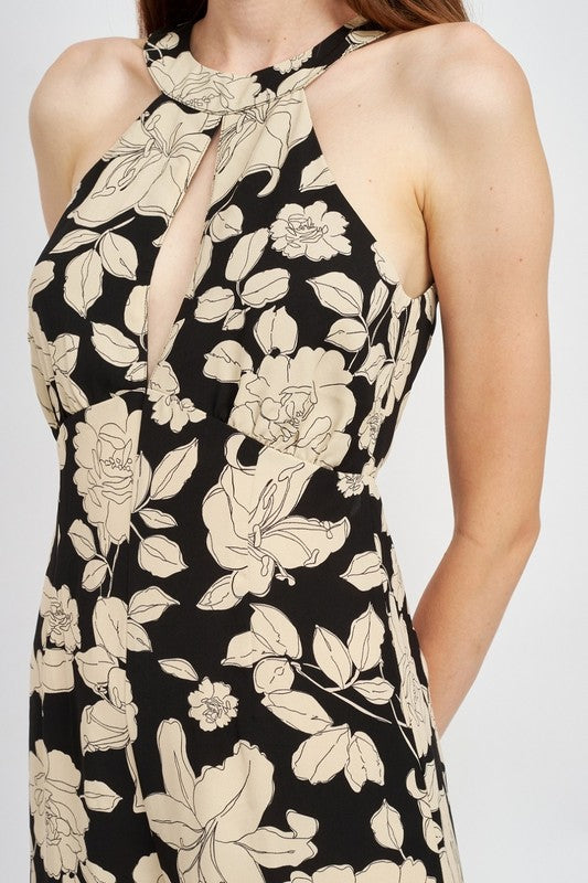 Botanica Halter Neck Jumpsuit With Statement Back in BLACK/ WHITE - wide leg, floral - view 5