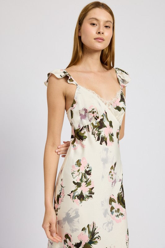 Botanical Bliss Midi Dress With Delicate Lace Trim in PINK FLORAL - midi, mini - alternate view