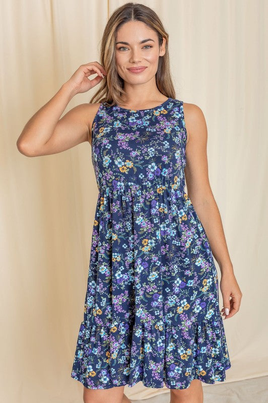 Botanical Garden Tiered Midi Dress - Sleeveless Summer Design - round neck, midi - detail view