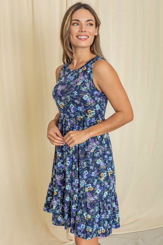 Botanical Garden Tiered Midi Dress - Sleeveless Summer Design - round neck, midi - view 4
