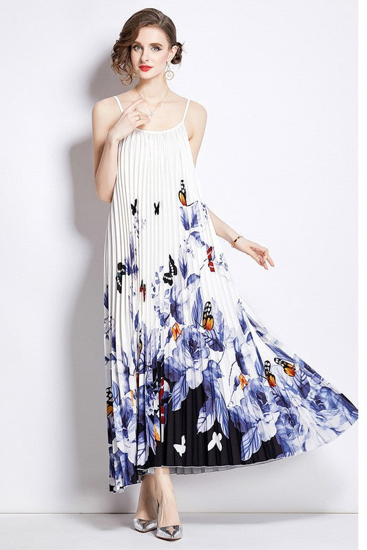 Breeze Pleated Floral Maxi Dress with Adjustable Straps in WHITE MULTI - maxi, cardigan - alternate view