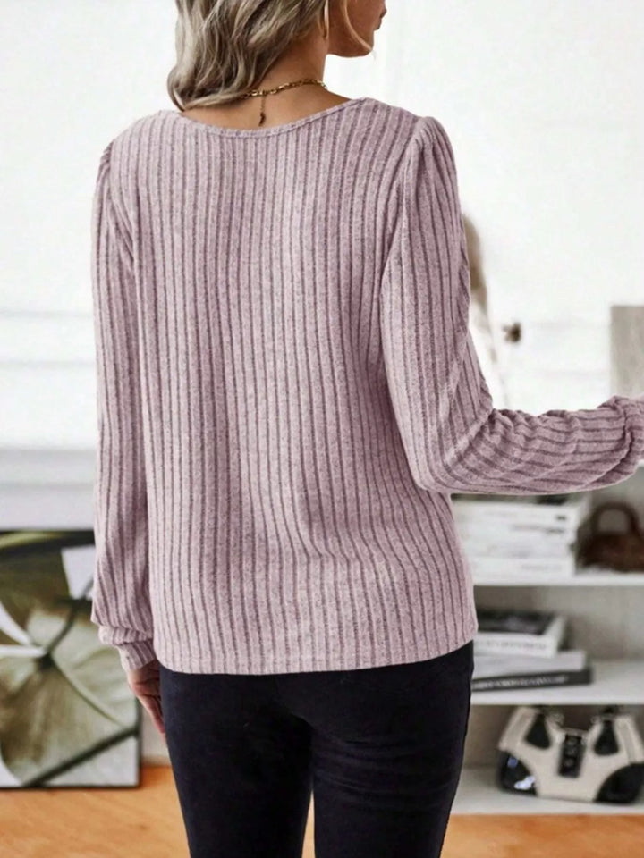 Ribbed knit scoop neck long sleeve top