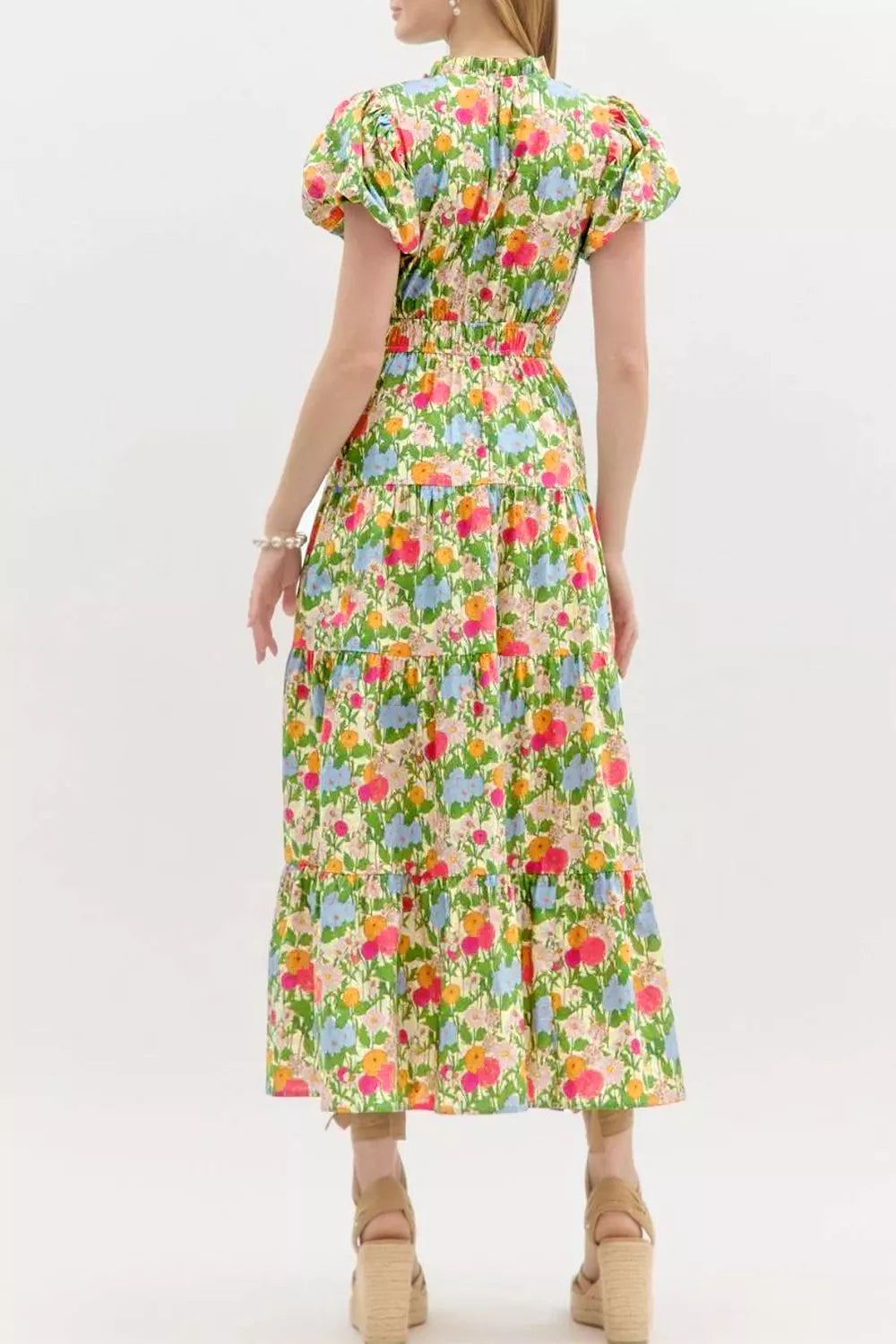 Tiered floral cotton maxi dress with puff sleeves