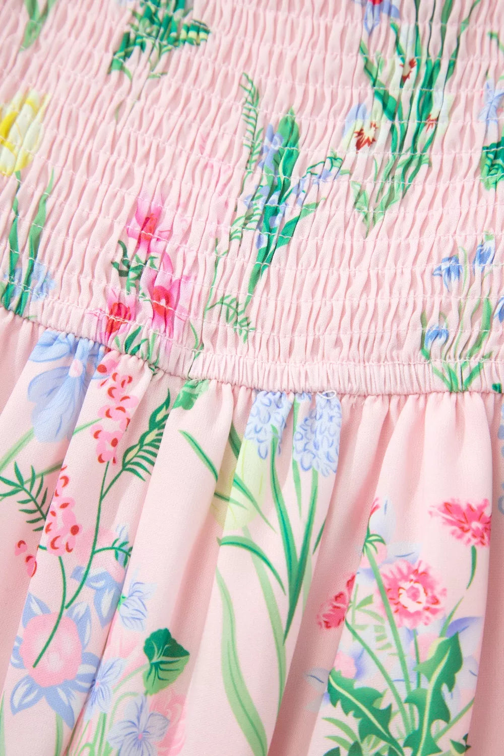 Floral midi dress with self-tie straps and scalloped trim