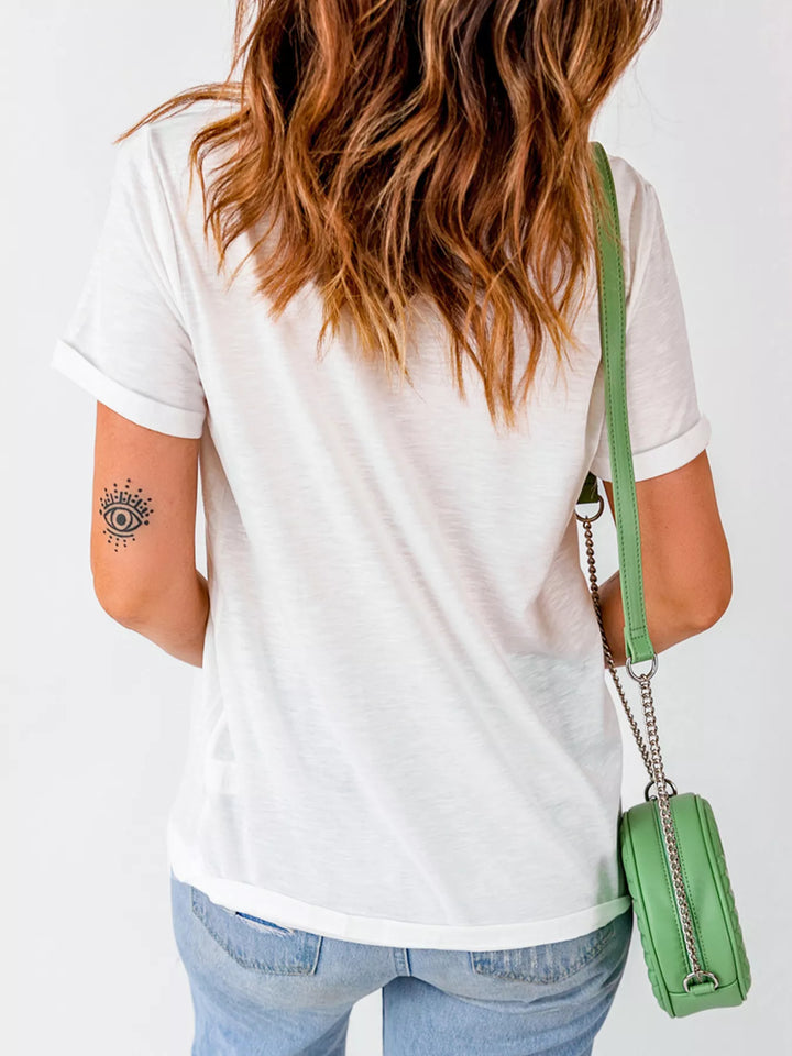 Merry Christmas patchwork letter graphic tee with bows