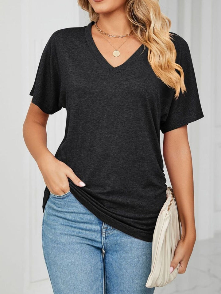 Relaxed V-neck short sleeve tee with drop shoulders