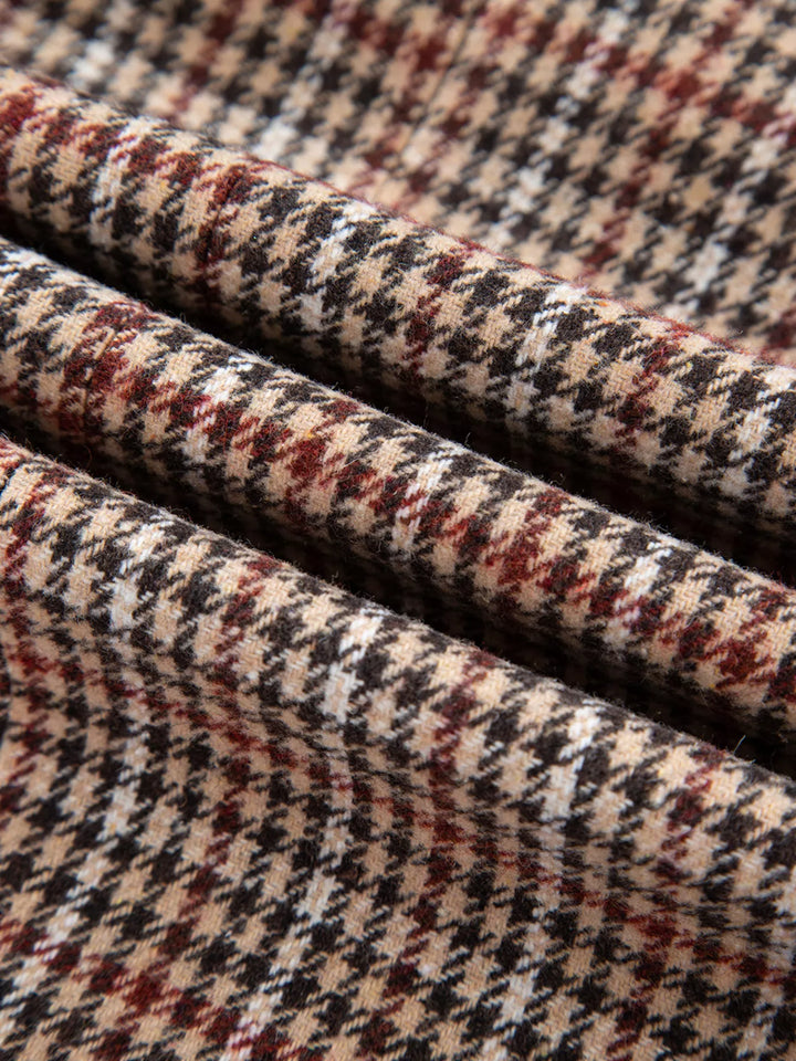 Houndstooth notched lapel longline blazer with buttons