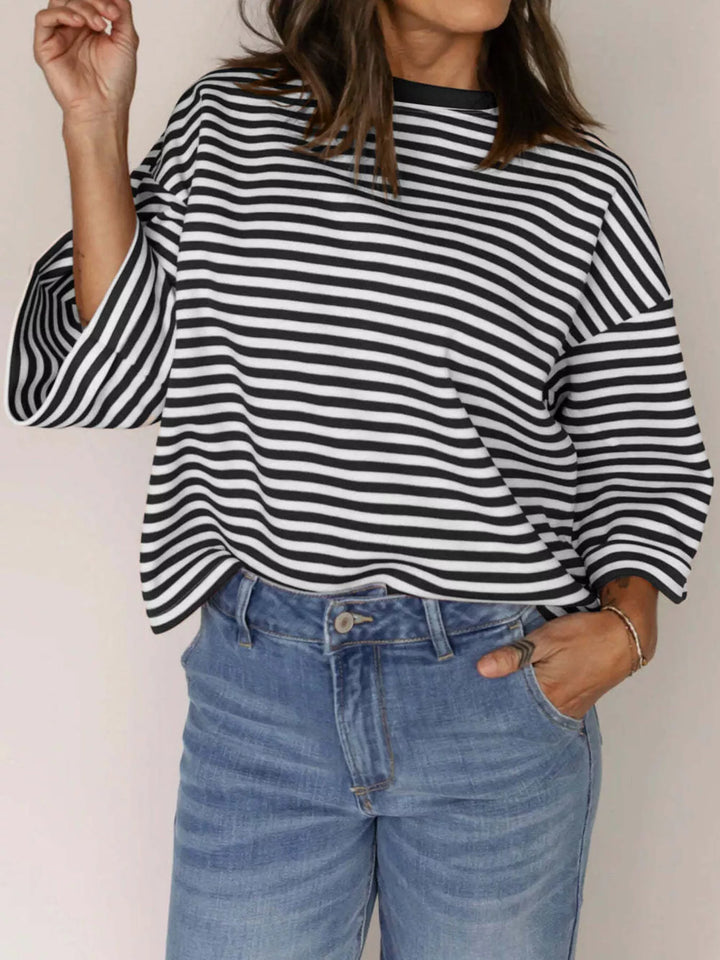 Black Striped oversized tee with back bow tie and keyhole cutout