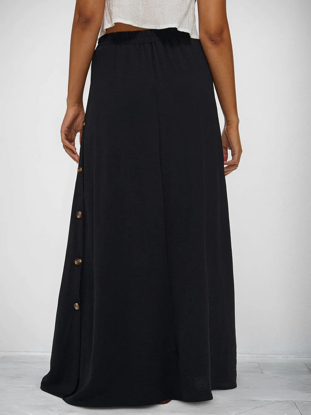 High-waist lace-up maxi skirt with side pockets