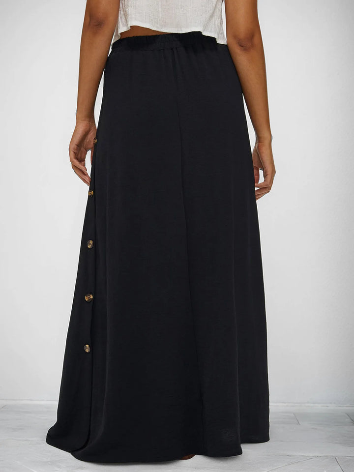 High-waist lace-up maxi skirt with side pockets