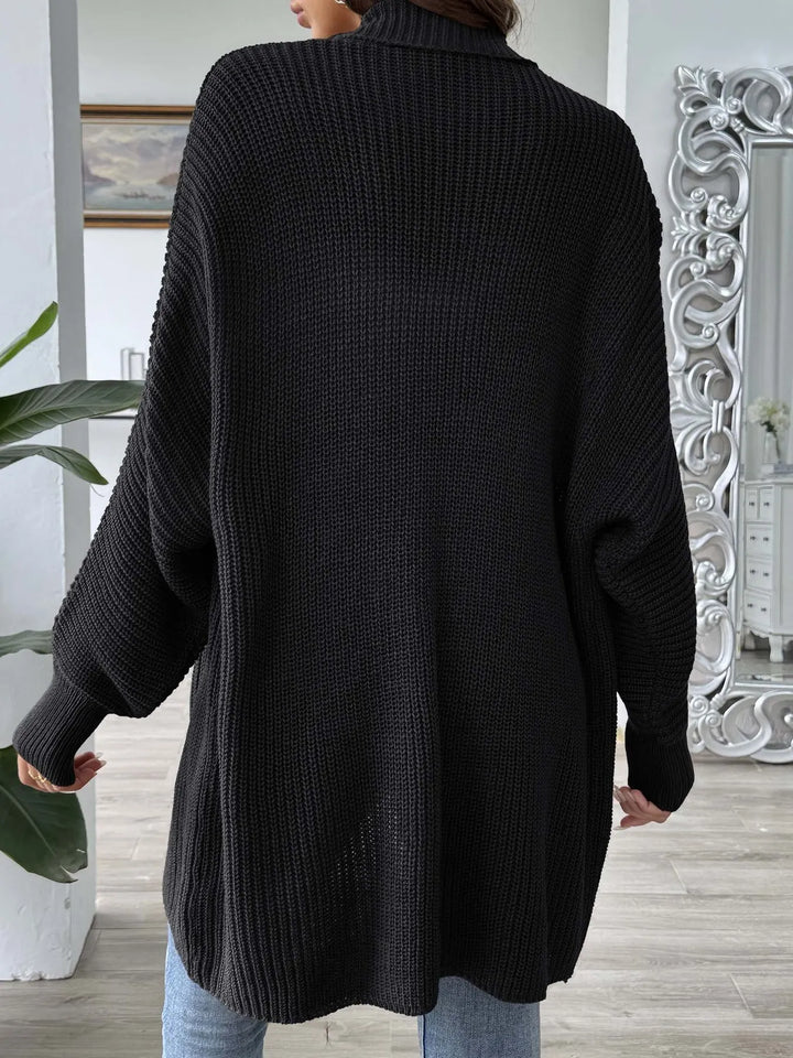 Waffle knit open front cardigan with dolman sleeves