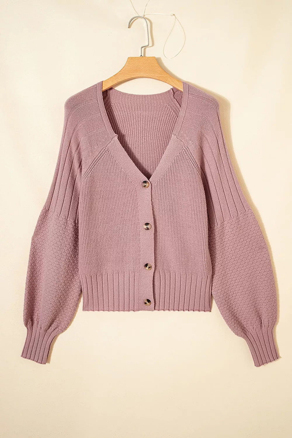 Textured knit button-front cardigan with drop shoulders