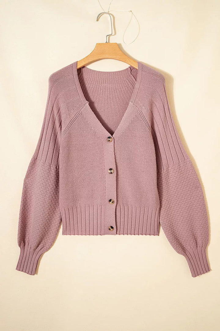 Textured knit button-front cardigan with drop shoulders
