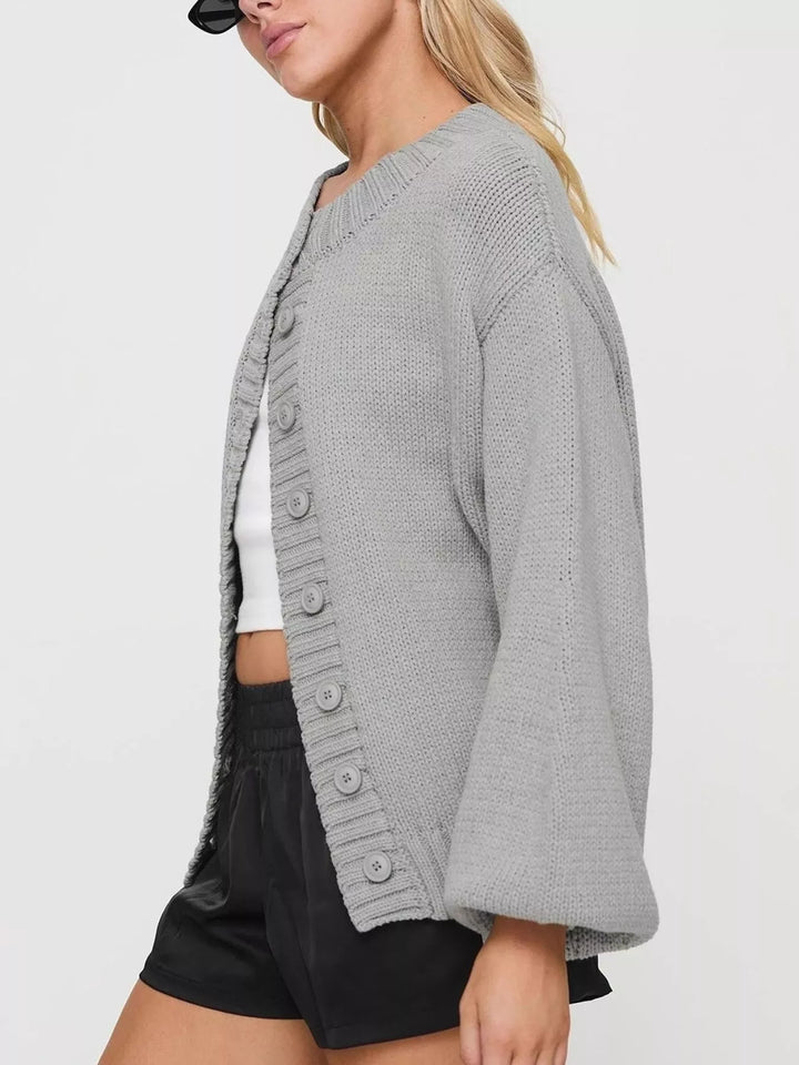 Chunky knit button-up cardigan with ribbed trim