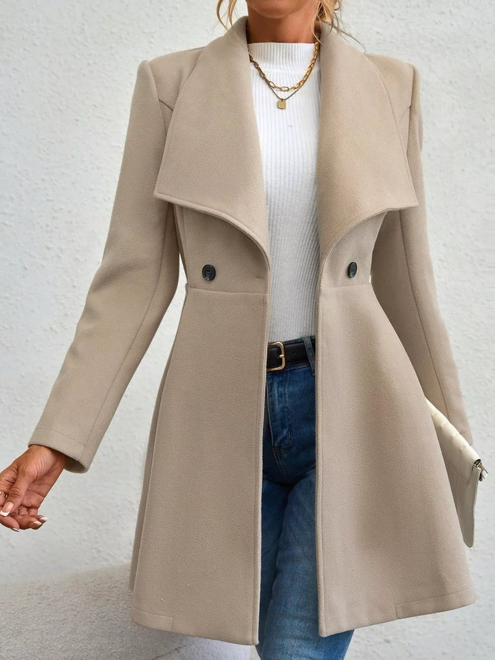 Wide lapel fit-and-flare coat with peplum hem