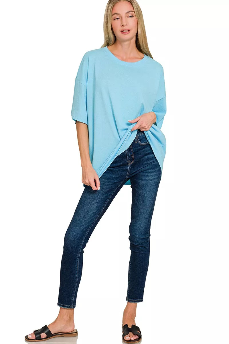 Oversized short sleeve cotton tunic tee with drop shoulders