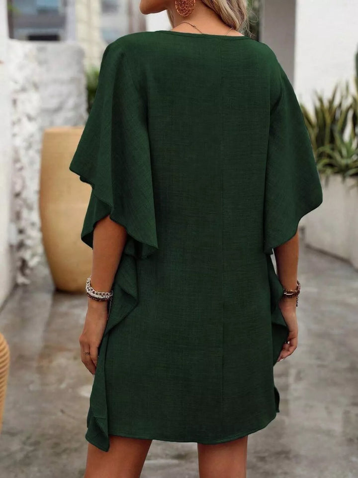 Flutter sleeve V-neck relaxed mini shift dress