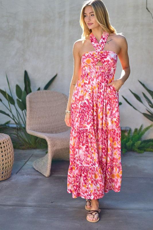 Printed Smocked Ruffle Maxi Dress - Azoroh