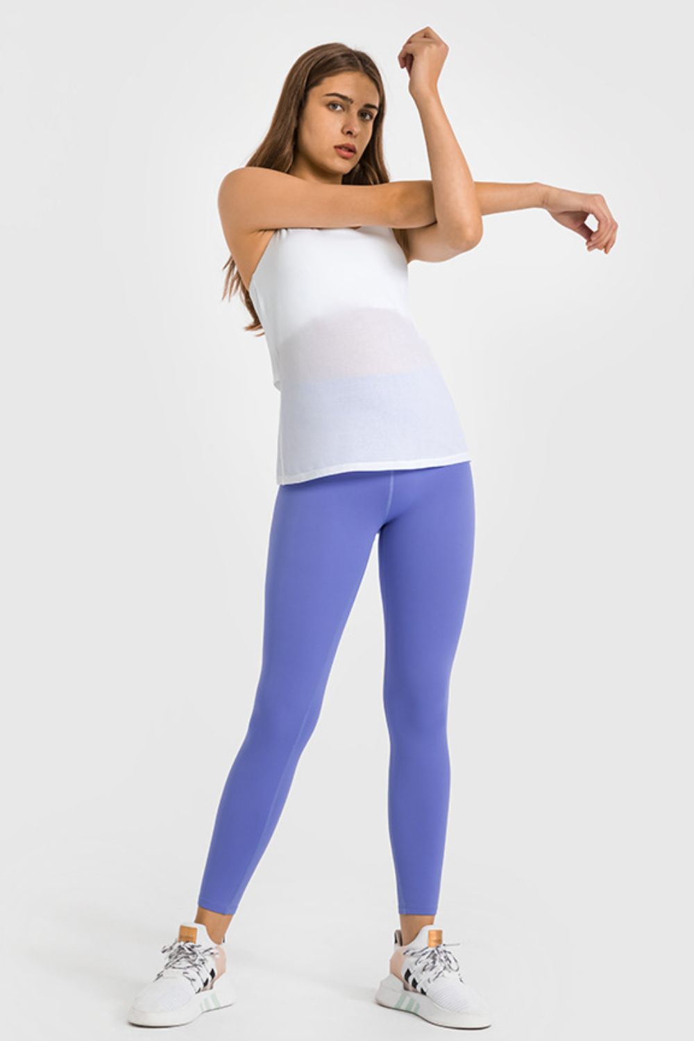 High waist ankle-length yoga leggings with wide waistband