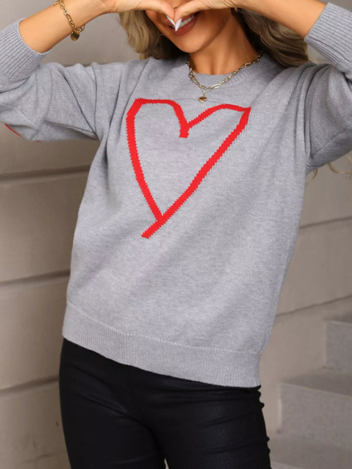 Heart graphic dropped shoulder crew neck sweater