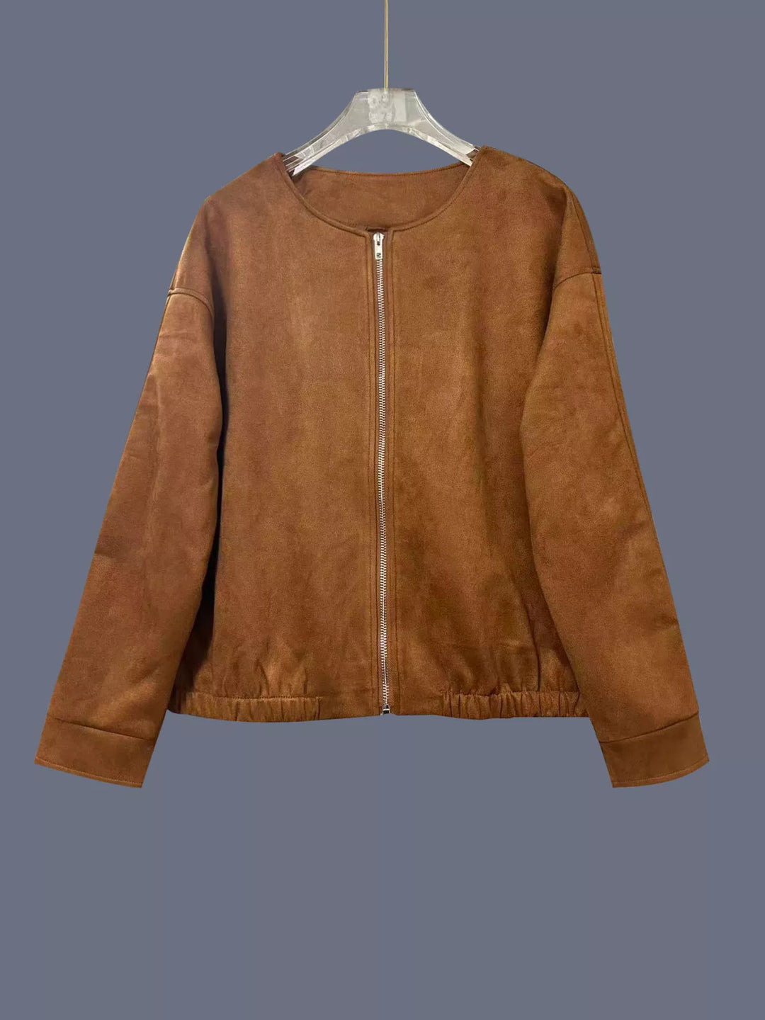 Faux suede zip-up dropped shoulder jacket