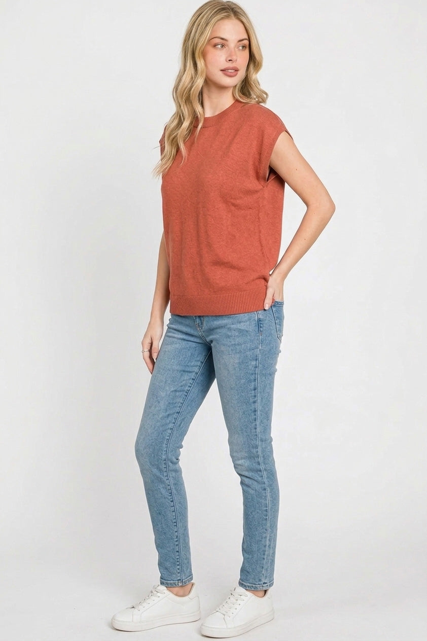 Boxy short sleeve crew neck knit sweater top