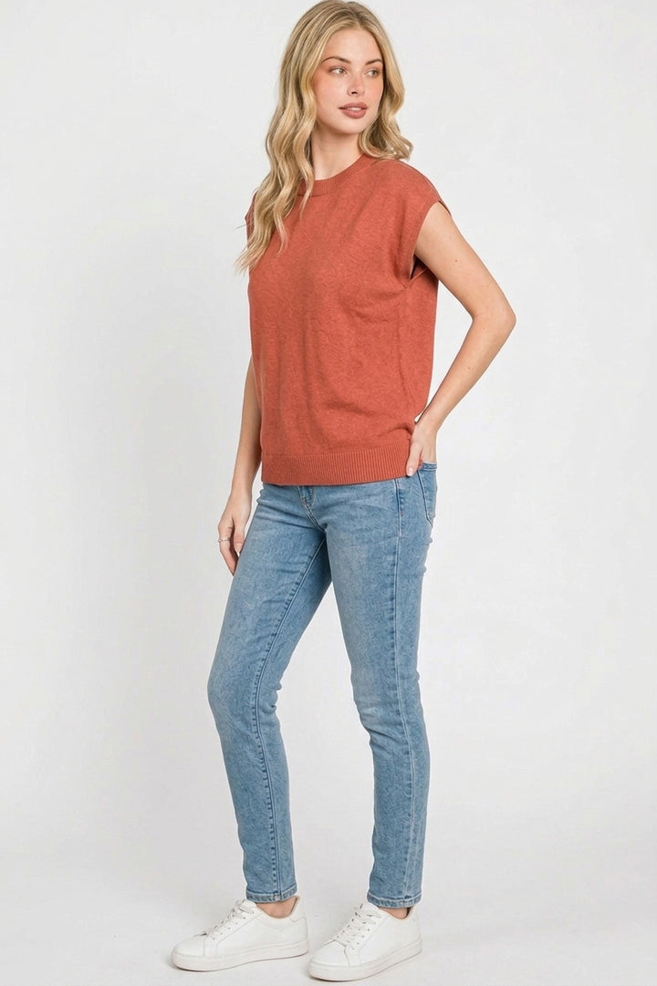 Boxy short sleeve crew neck knit sweater top
