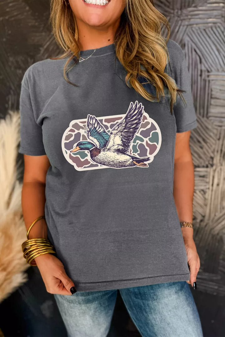 Flying mallard duck camo graphic short sleeve tee